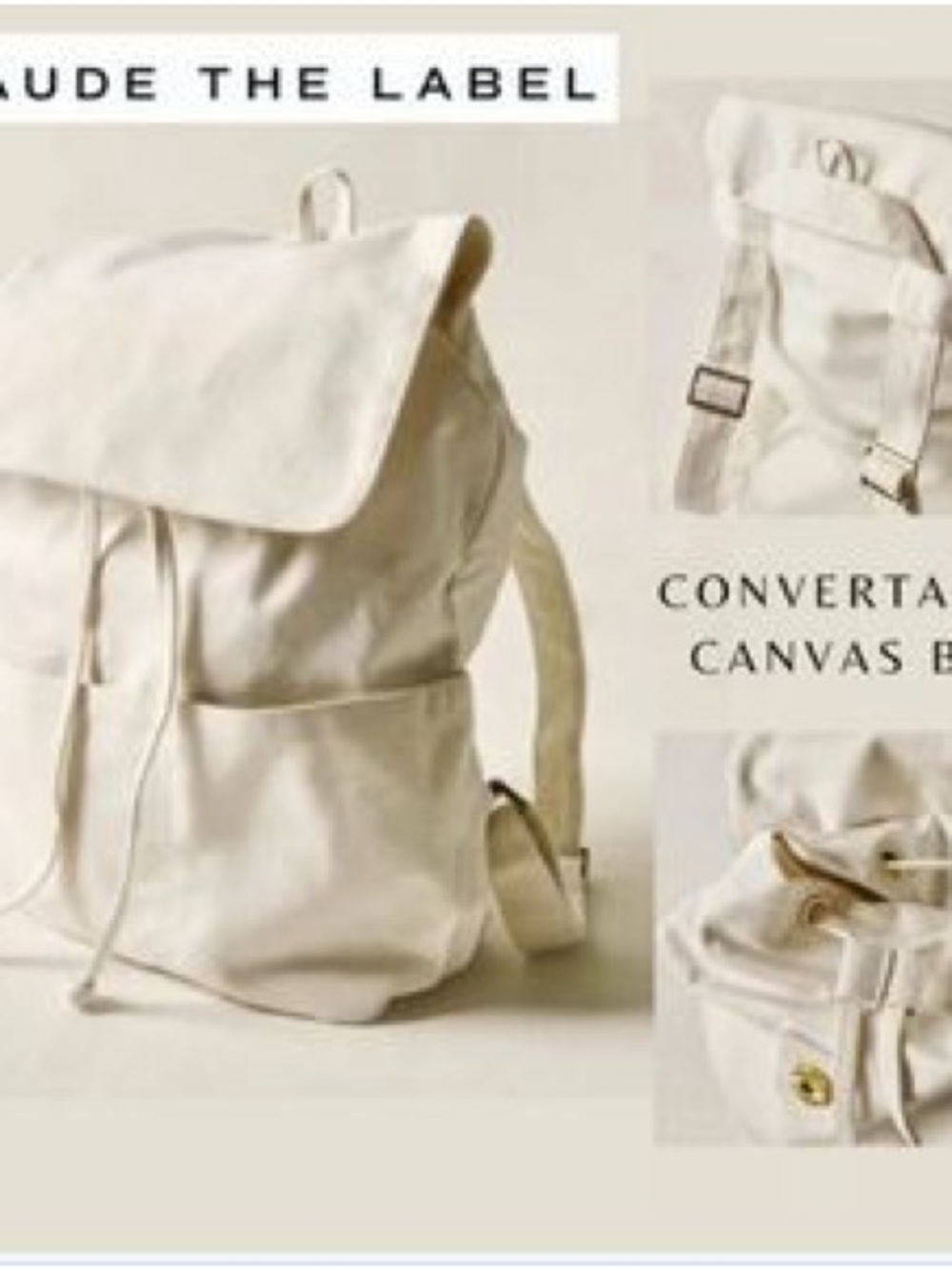 LAUDE  THE LABEL Canvas Convertible Backpack - white